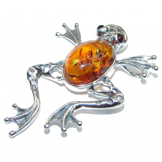 Huge Lucky Frog Butterscotch Baltic Polish Amber Sterling Silver Pendant