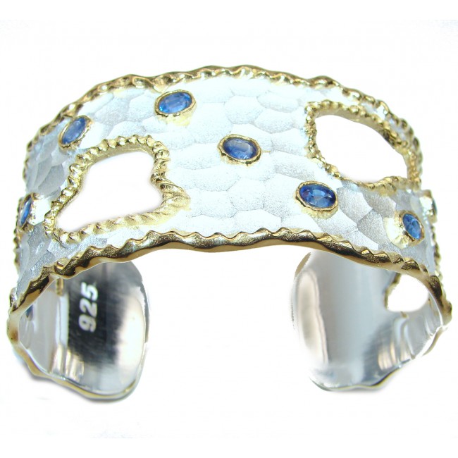 Bracelet with Kyanite & Diamonds 24K gold and Silver in Antique White Patina