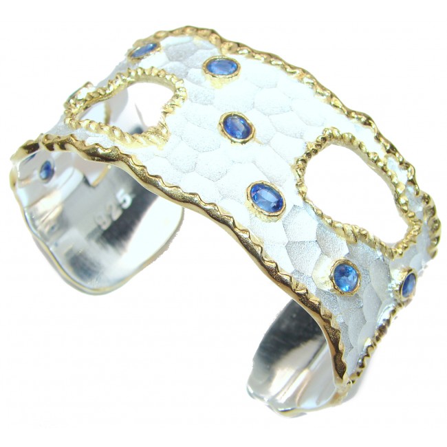 Bracelet with Kyanite & Diamonds 24K gold and Silver in Antique White Patina
