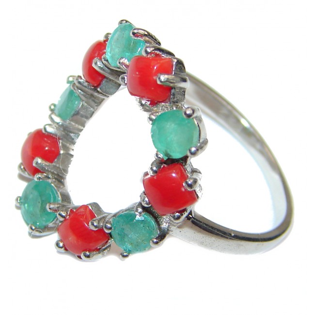 Natural Fossilized Coral Emerald .925 Sterling Silver handmade ring s. 9 1/2