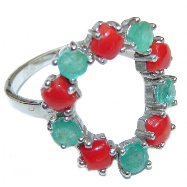 Natural Fossilized Coral Emerald .925 Sterling Silver handmade ring s. 9 1/2