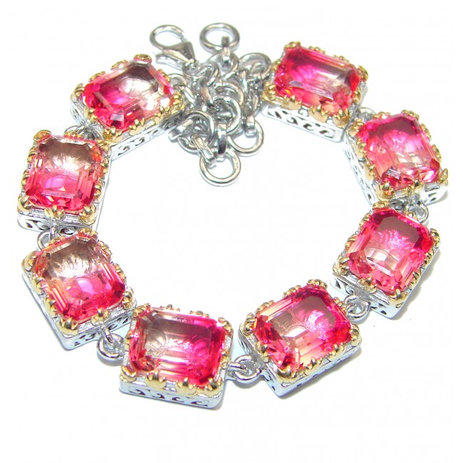Luxury Pink Tourmaline 18K Gold over .925 Sterling Silver handmade Bracelet