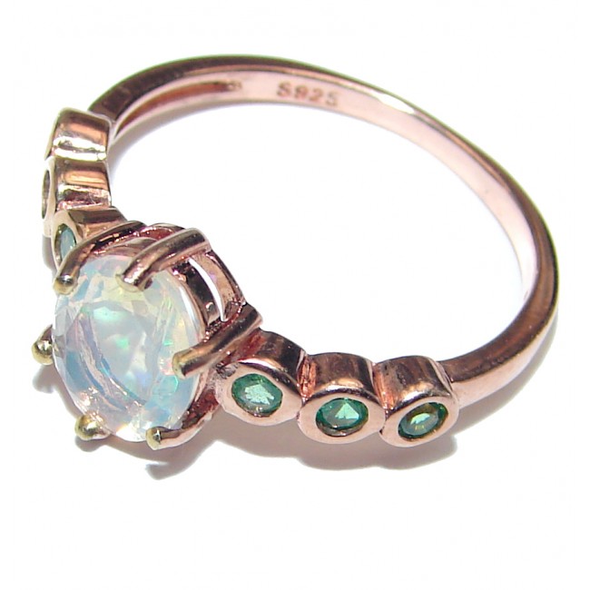 Dazzling natural Ethiopian Opal Rose Gold over .925 Sterling Silver handcrafted ring size 6