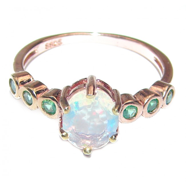 Dazzling natural Ethiopian Opal Rose Gold over .925 Sterling Silver handcrafted ring size 6