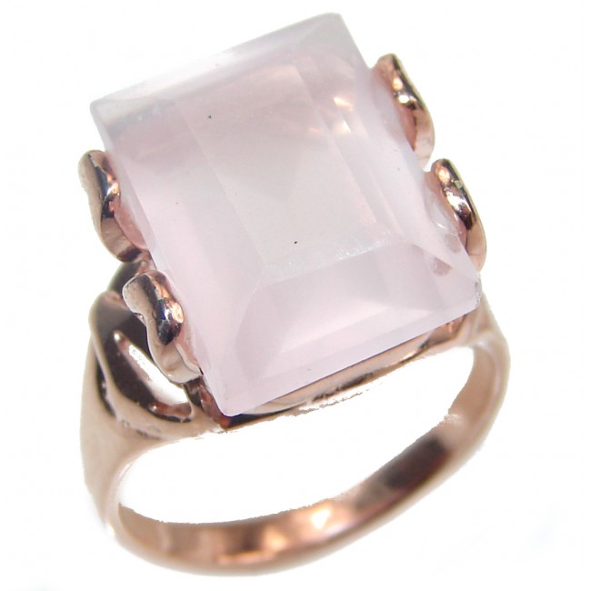 Emerald Cut 15ctw Rose Quartz Rose Gold over .925 Sterling Silver brilliantly handcrafted ring s. 6 1/4