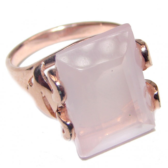 Emerald Cut 15ctw Rose Quartz Rose Gold over .925 Sterling Silver brilliantly handcrafted ring s. 6 1/4