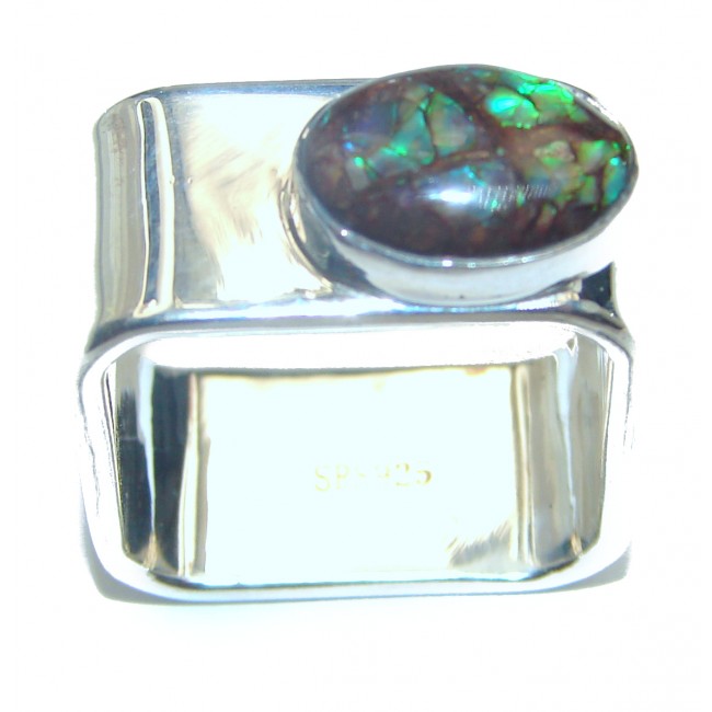 Pure Energy Fire Genuine Canadian Ammolite .925 Sterling Silver handmade ring size 8 1/2