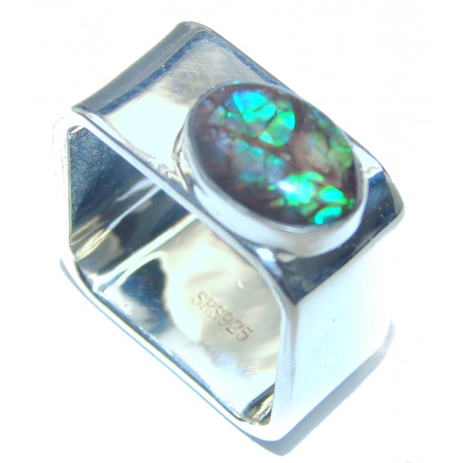 Pure Energy Fire Genuine Canadian Ammolite .925 Sterling Silver handmade ring size 8 1/2
