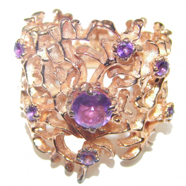 Large Natural Amethyst .925 Sterling Silver handmade Statement ring s. 6
