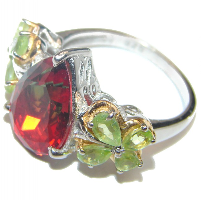 Pear cut Watermelon Tourmaline .925 Sterling Silver handcrafted Ring s. 8 1/4