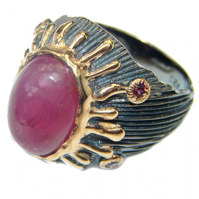 Genuine Ruby 18K Gold .925 Sterling Silver handcrafted Statement Ring size 8
