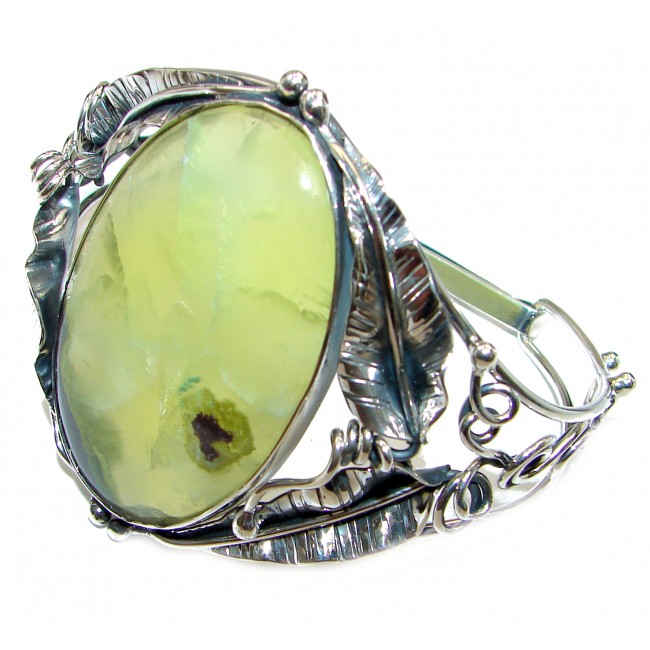 Royalty Huge authentic Prehnite .925 Sterling Silver handcrafted Bracelet cuff