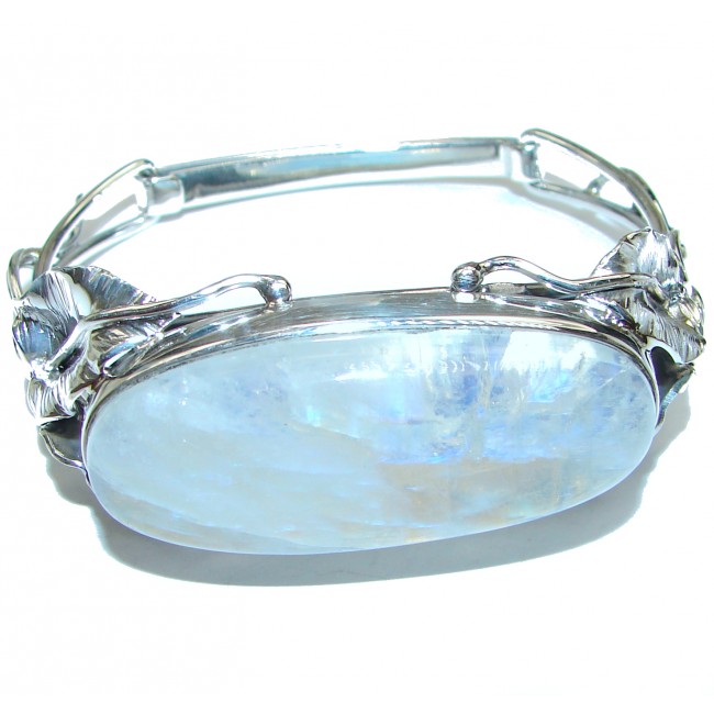Moon Light best quality Rainbow Moonstone .925 Sterling Silver LARGE handcrafted Bracelet