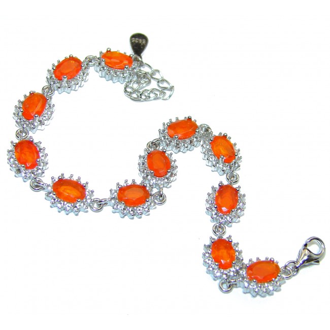 Natural precious Orange Mexican Opal .925 Sterling Silver handcrafted Bracelet