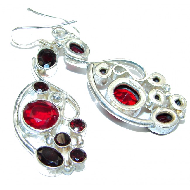 Mystic Red Quartz .925 Sterling Silver long earrings