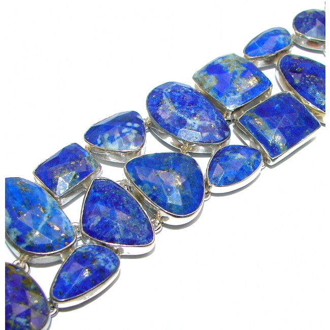 Chic Blue Waves Lapis Lazuli Moonstone .925 Sterling Silver handcrafted Bracelet