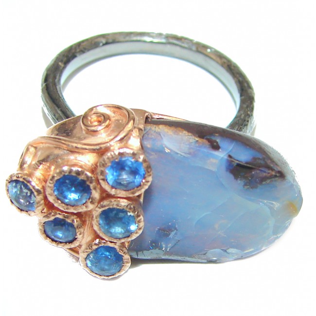 Vintage Design Australian Boulder Opal 18k Gold over .925 Sterling Silver handcrafted ring size 7 1/2