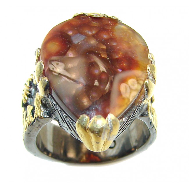 Genuine Fire Agate Mexican 14K Gold over .925 Sterling Silver Ring size 6