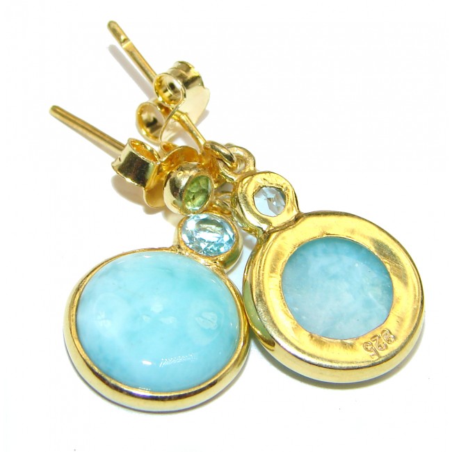 Blue Larimar & Blue Topaz & Peridot Gold over .925 Sterling Silver stud earrings