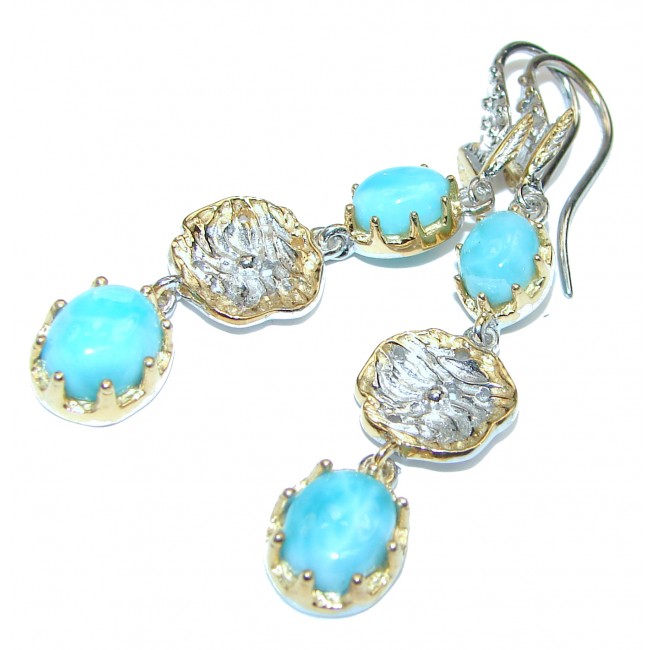 Sublime genuine Blue Larimar 18K Gold over .925 Sterling Silver handmade earrings
