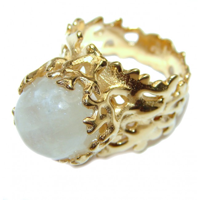 Fire Moonstone 18K Gold over .925 Sterling Silver handmade Ring size 6