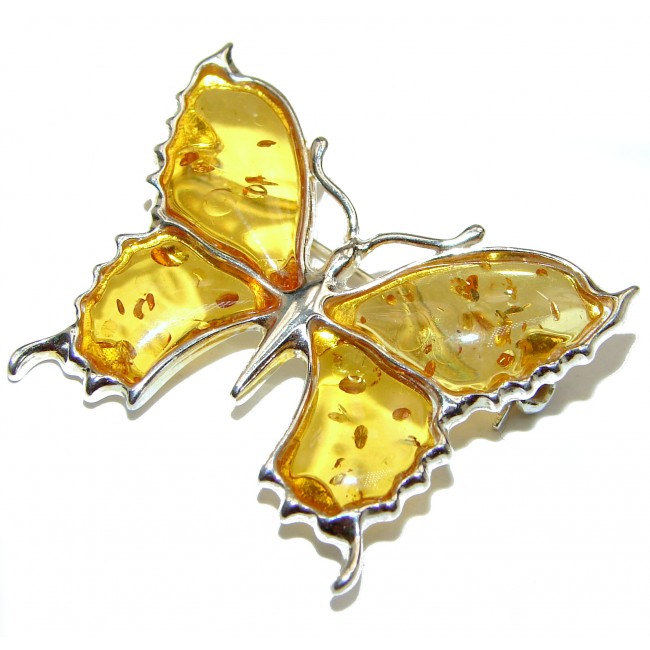 Butterfly Baltic Polish Amber .925 Sterling Silver handcrafted Pendant / Brooch