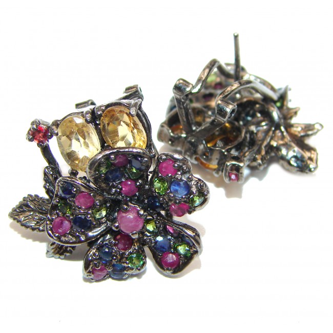 Stunning Authentic Kashmir Ruby black rhodium over .925 Sterling Silver handcrafted stud earrings