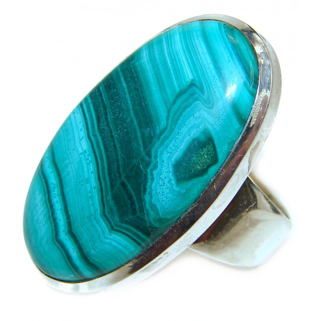 Natural Sublime quality Malachite .925 Sterling Silver handcrafted ring size 9