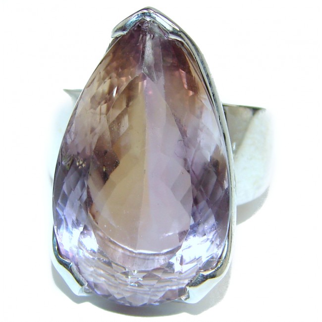 Large Royal style Natural Ametrine .925 Sterling Silver handcrafted ring size 8
