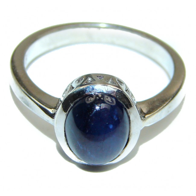 Royal quality unique Blue Star Sapphire .925 Sterling Silver handcrafted Ring size 6