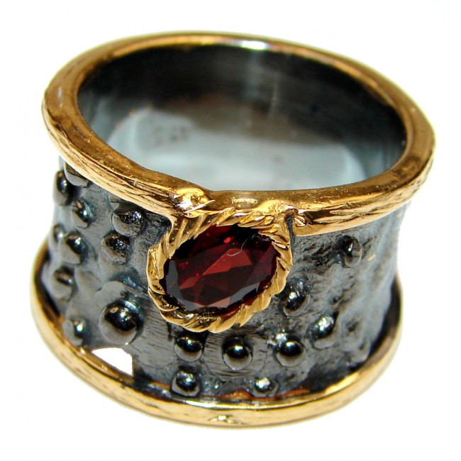 Genuine Ruby 18K Gold .925 Sterling Silver handcrafted Statement Ring size 6 3/4