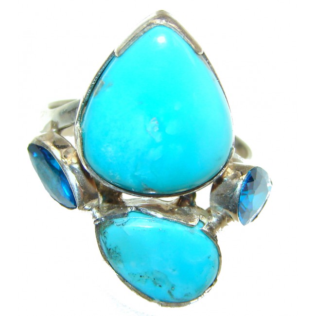 Natural Sleeping Beauty Turquoise .925 Sterling Silver handcrafted Ring s. 7 1/4