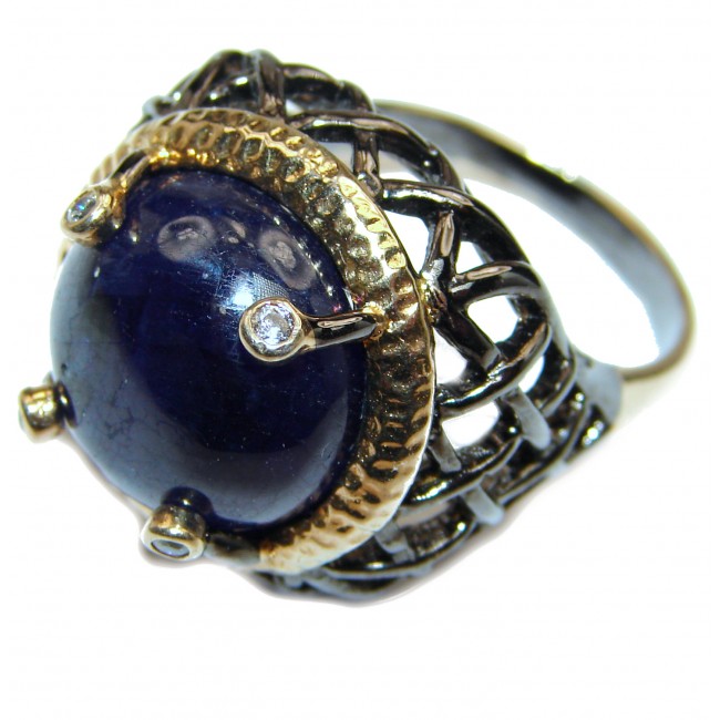 Large Genuine Kyanite Sapphire Black rhodium over .925 Sterling Silver handcrafted Statement Ring size 8 1/2
