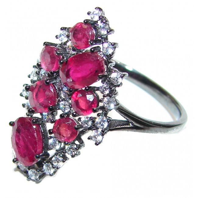 Victorian Style genuine Ruby & White Topaz .925 Sterling Silver ring; s. 9