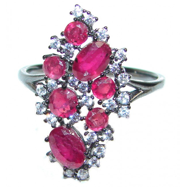 Victorian Style genuine Ruby & White Topaz .925 Sterling Silver ring; s. 9
