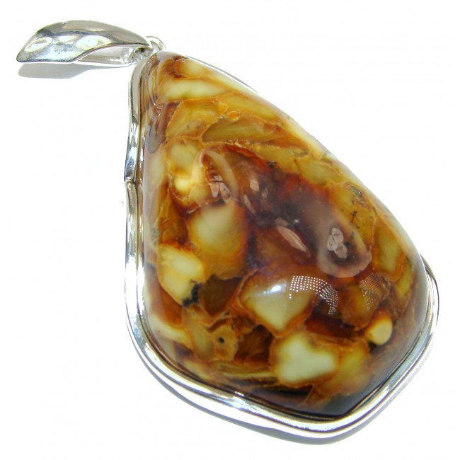 Incredible Beauty Natural Baltic Butterscotch Amber .925 Sterling Silver handmade LARGE Pendant