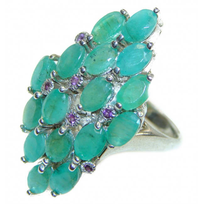 Victorian Style Emerald & Sapphire .925 Sterling Silver ring; s. 8