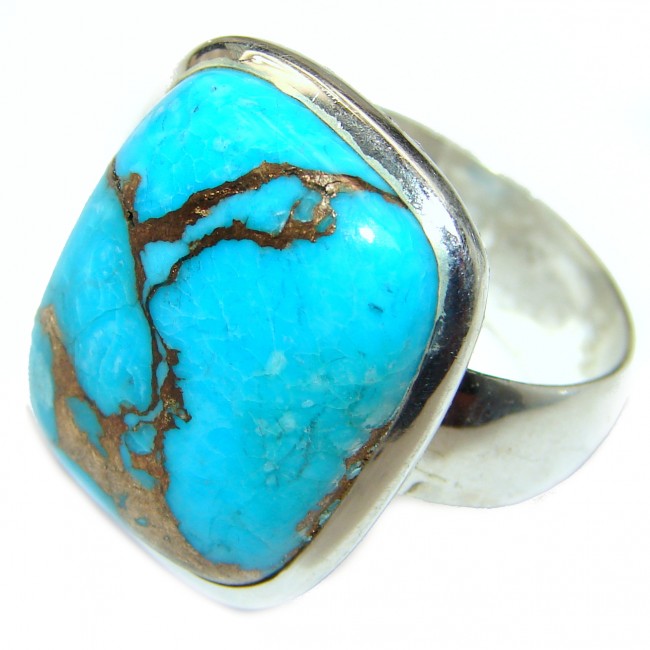 Large Copper Turquoise .925 Sterling Silver ring; s. 10 1/4