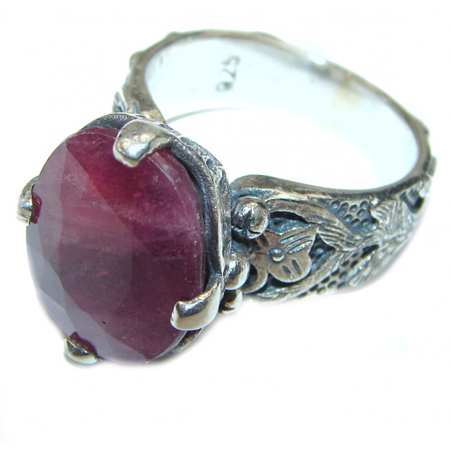 Genuine Ruby .925 Sterling Silver handcrafted Statement Ring size 8