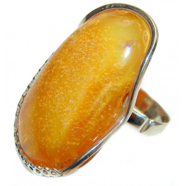 HUGE Genuine Butterscotch Baltic Amber .925 Sterling Silver handmade Ring size 9