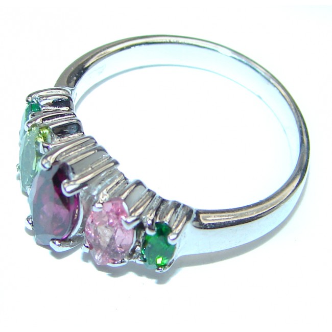 Fancy Bouquet Large Multigem .925 Sterling Silver handcrafted ring size 7 1/2