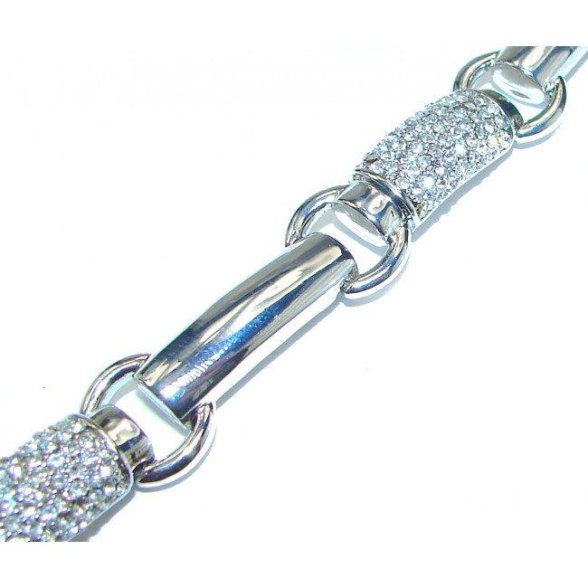 Chunky Luxury white Crystal .925 Sterling Silver handmade Cuff/Bracelet