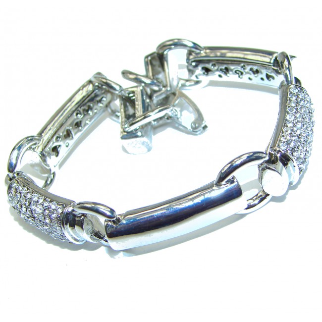 Chunky Luxury white Crystal .925 Sterling Silver handmade Cuff/Bracelet