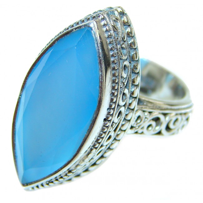 Huge Blue Chalcedony Agate .925 Sterling Silver handcrafted Ring s. 7