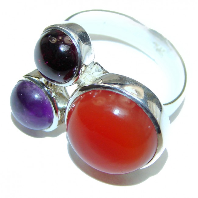 Sublime Carnelian .925 Sterling Silver handcrafted Ring s. 8 adjustable