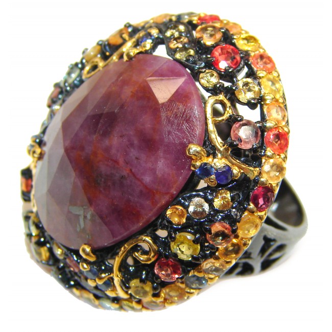 Genuine Ruby black rhodium over .925 Sterling Silver handcrafted Statement Ring size 10