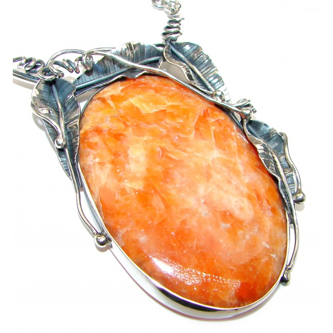 Chunky Vintage Design Orange Calcite .925 Sterling Silver handmade necklace