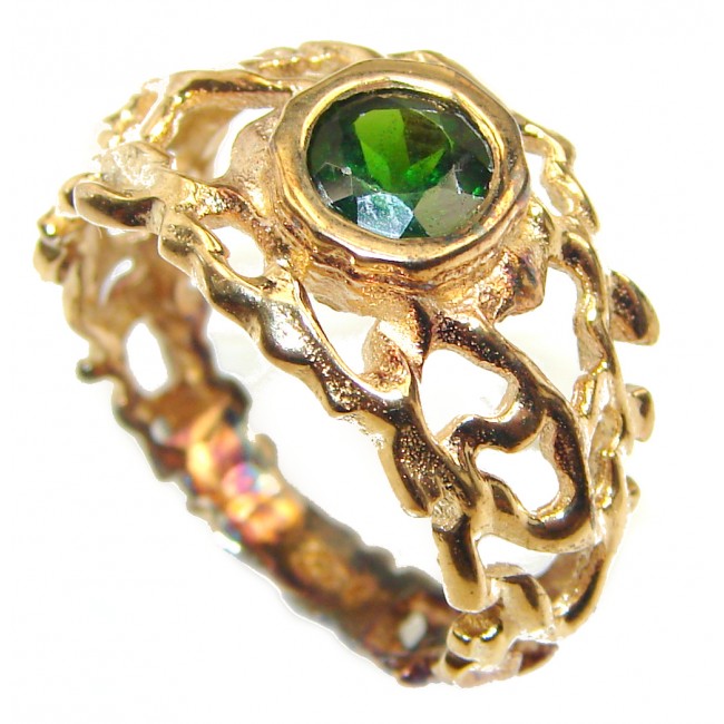 Natural Chrome Diopside 24K Rose Gold over .925 Sterling Silver Statement ring size 8 1/4