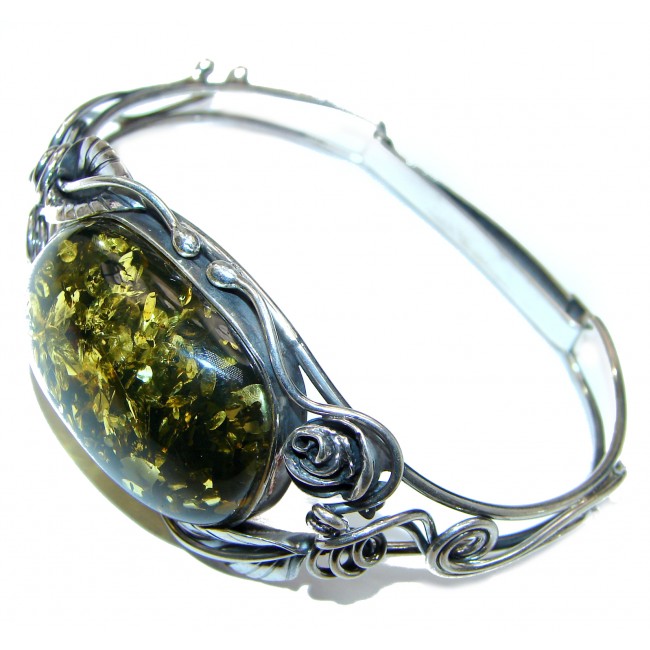 Gorgeous quality Green Polish Amber .925 Sterling Silver handcrafted Bracelet