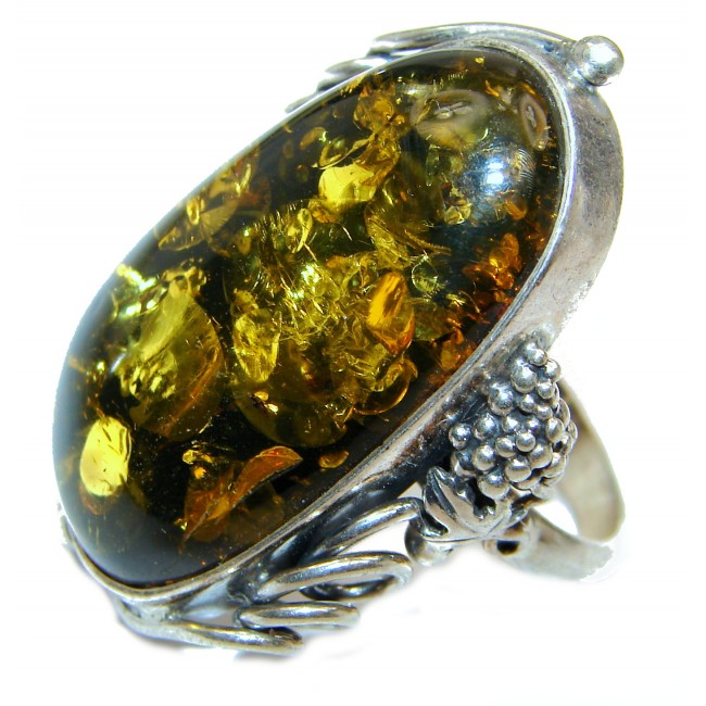 Vintage Design Baltic Amber .925 Sterling Silver handcrafted Ring s. 8 3/4